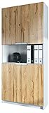 Vladon Büroschrank Logan V2, Aktenschrank mit 5 Fächern und 4 Türen, Weiß matt/Eiche Natur (82 x 184 x 37 cm)